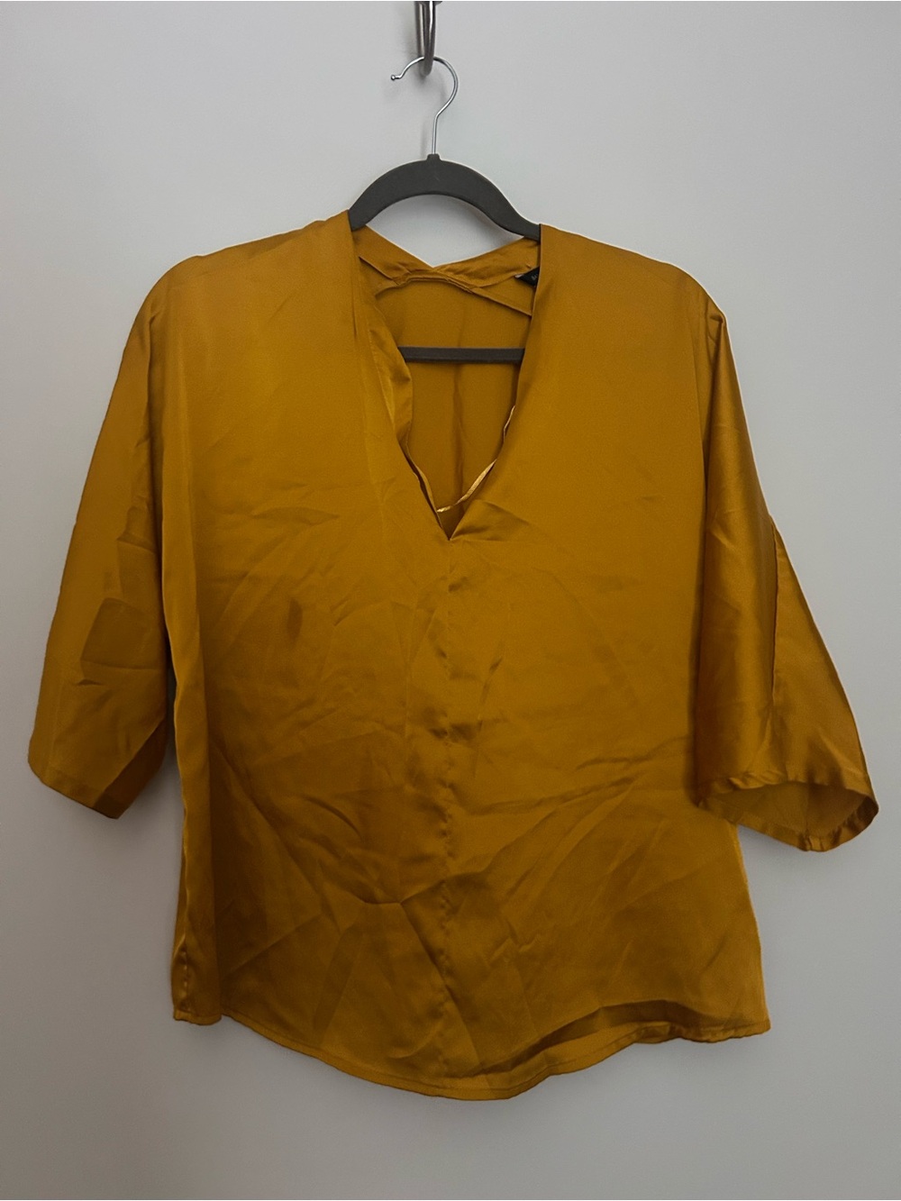 Banana Republic Women's Mustard V-Neck Satin Top